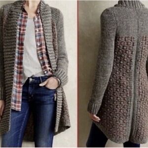 MOTH Anthropologie Gray Knit Duster Open Front Cardigan Honeycomb Stitch S